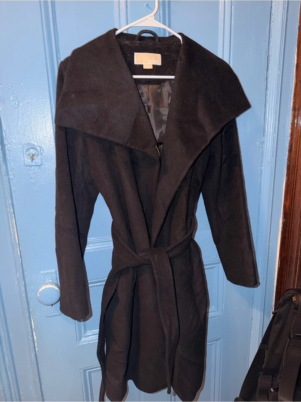 Michael Kors Black Long Wool-Blend Coat with Asymmetrical Zip (Medium Petite)